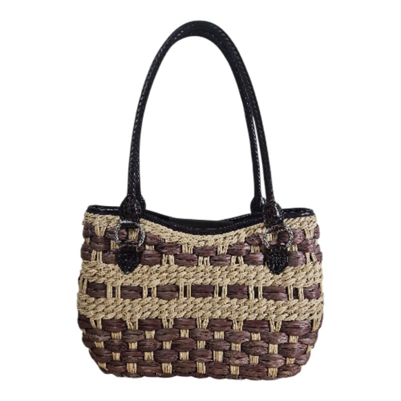 Brighton Handbags - Brighton Bette Brown/Tan Woven Straw Shoulder Bag w/ Leather Straps H71048